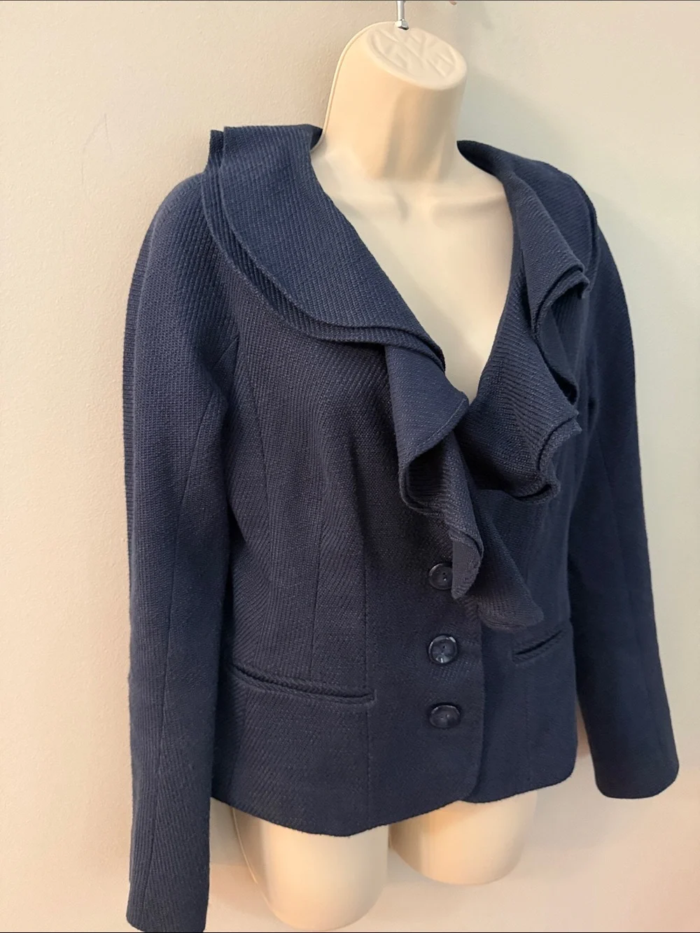 Magaschoni Navy Ruffle-Front Blazer